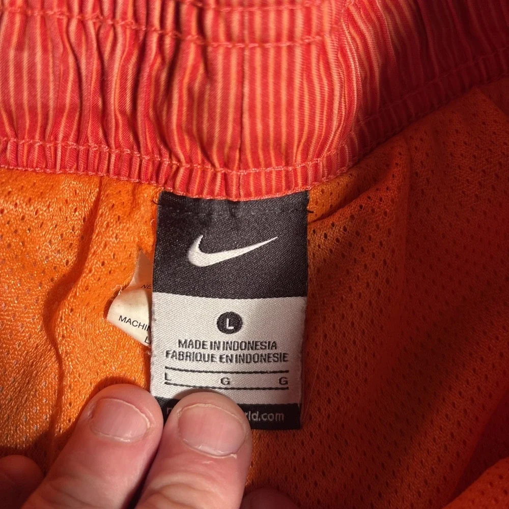 Nike Swim Trunk Shorts Mens L Orange Stripe Mesh Lining Board Beach Vacation